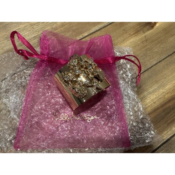 Lilly Pulitzer Gold CZ Beachcomber Cuff Bracelet Gold Metallic 2" NEW GIft Bag - Picture 7 of 12